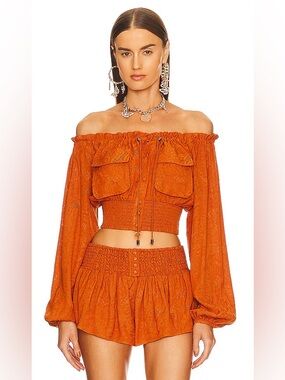 DUNDAS X REVOLVE Toffee Brown Claudia 2 Piece Short Set Sz M NWT